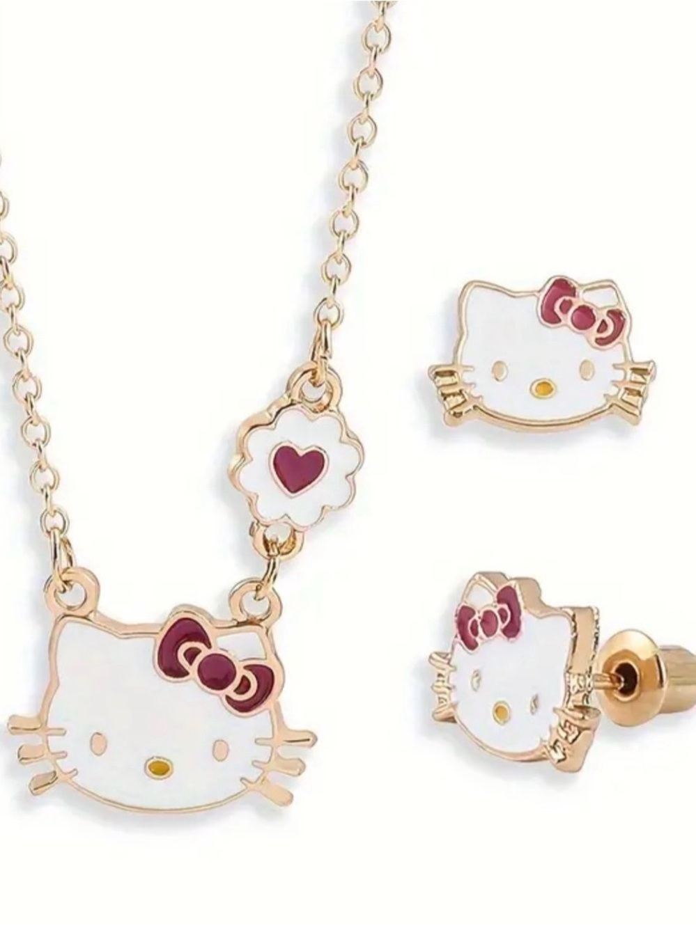 Hello Kitty White and Pink Gold-Tone Necklace & Earrings Set - Picture 1 of 3